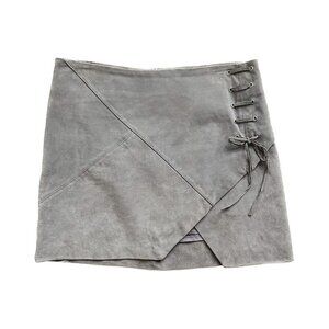 BLANKNYC Lace-Up Grey Suede Mini Skirt with Asymmetric Hem - Women's Size 27